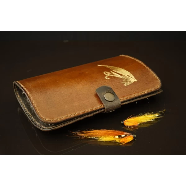 Art Merk Tube Fly Wallet. LARGE. Brown Leather & Fly In Gold 3 Art Merk Tube Fly Wallet. LARGE. Brown Leather & Fly In Gold